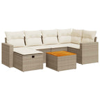 7-tlg. Garten-Sofagarnitur mit Kissen Beige Poly Rattan