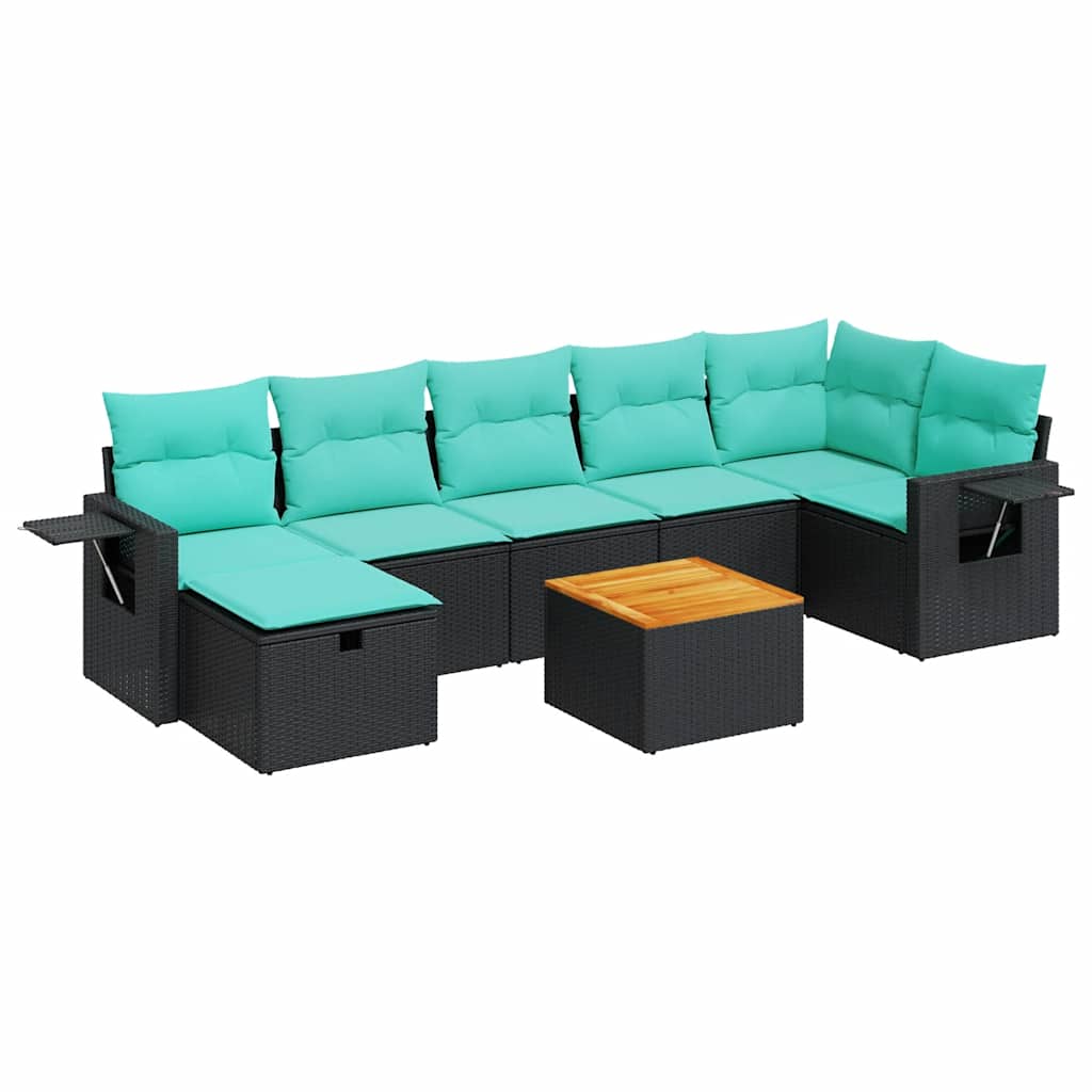 8-tlg. Garten-Sofagarnitur mit Kissen Schwarz Poly Rattan