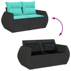 8-tlg. Garten-Sofagarnitur mit Kissen Schwarz Poly Rattan