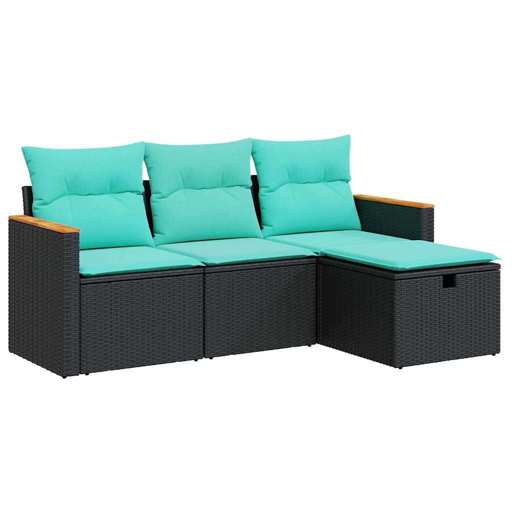 4-tlg. Garten-Sofagarnitur mit Kissen Schwarz Poly Rattan