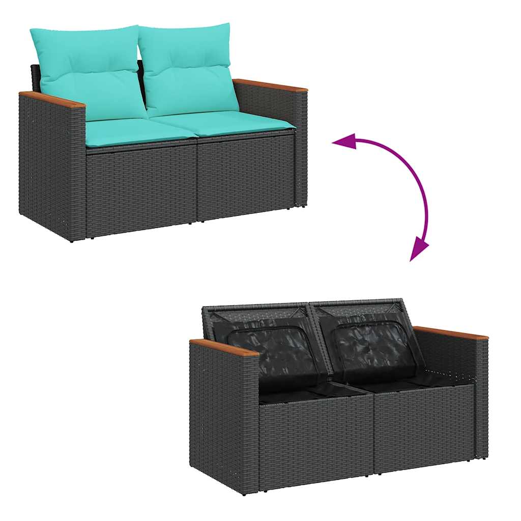 5-tlg. Garten-Sofagarnitur mit Kissen Schwarz Poly Rattan
