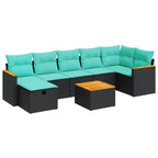 8-tlg. Garten-Sofagarnitur mit Kissen Schwarz Poly Rattan