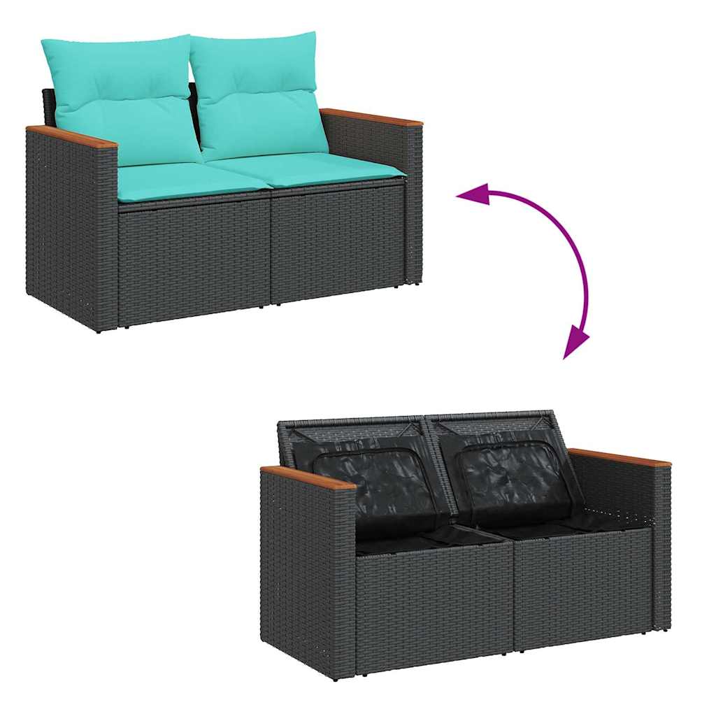 8-tlg. Garten-Sofagarnitur mit Kissen Schwarz Poly Rattan