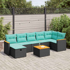 8-tlg. Garten-Sofagarnitur mit Kissen Schwarz Poly Rattan