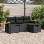 4-tlg. Garten-Sofagarnitur mit Kissen Schwarz Poly Rattan