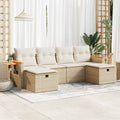 6-tlg. Garten-Sofagarnitur mit Kissen Beige Poly Rattan