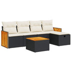 6-tlg. Garten-Sofagarnitur mit Kissen Schwarz Poly Rattan