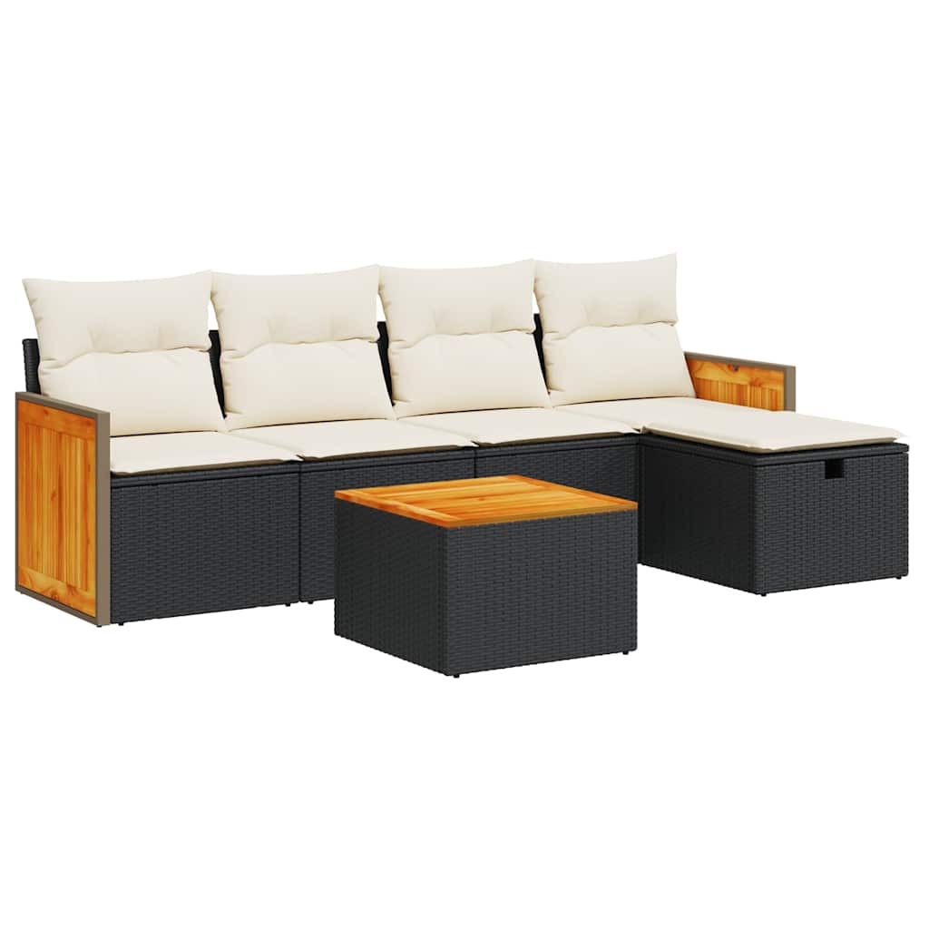 6-tlg. Garten-Sofagarnitur mit Kissen Schwarz Poly Rattan