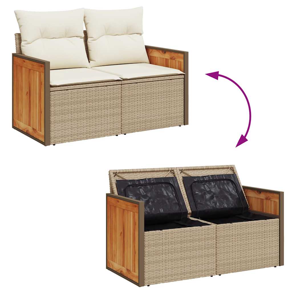 7-tlg. Garten-Sofagarnitur mit Kissen Beige Poly Rattan