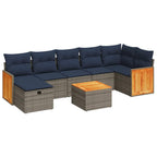 8-tlg. Garten-Sofagarnitur mit Kissen Grau Poly Rattan