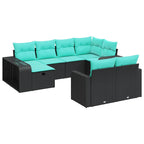 10-tlg. Garten-Sofagarnitur mit Kissen Schwarz Poly Rattan