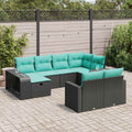 10-tlg. Garten-Sofagarnitur mit Kissen Schwarz Poly Rattan