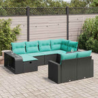 10-tlg. Garten-Sofagarnitur mit Kissen Schwarz Poly Rattan