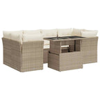 7-tlg. Garten-Sofagarnitur mit Kissen Beige Poly Rattan