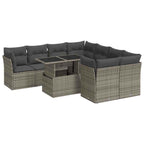 9-tlg. Garten-Sofagarnitur mit Kissen Grau Poly Rattan