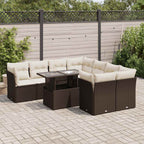 9-tlg. Garten-Sofagarnitur mit Kissen Braun Poly Rattan