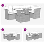 6-tlg. Garten-Sofagarnitur mit Kissen Hellgrau Poly Rattan