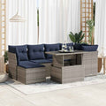 7-tlg. Garten-Sofagarnitur mit Kissen Grau Poly Rattan Akazie
