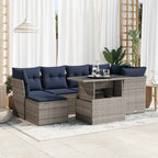 7-tlg. Garten-Sofagarnitur mit Kissen Grau Poly Rattan Akazie