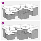 8-tlg. Garten-Sofagarnitur mit Kissen Hellgrau Poly Rattan