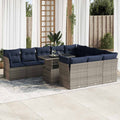 11-tlg. Garten-Sofagarnitur mit Kissen Grau Poly Rattan Akazie