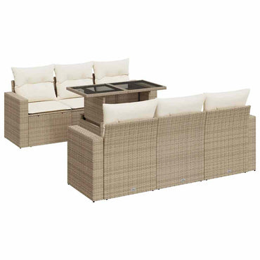 7-tlg. Garten-Sofagarnitur mit Kissen Beige Poly Rattan