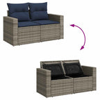 7-tlg. Garten-Sofagarnitur mit Kissen Grau Poly Rattan Akazie
