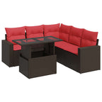 6-tlg. Garten-Sofagarnitur mit Kissen Braun Poly Rattan Akazie