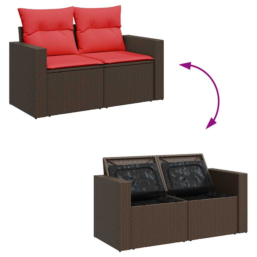 8-tlg. Garten-Sofagarnitur mit Kissen Braun Poly Rattan Akazie
