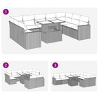 10-tlg. Garten-Sofagarnitur mit Kissen Grau Poly Rattan Akazie