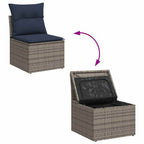11-tlg. Garten-Sofagarnitur mit Kissen Grau Poly Rattan