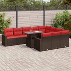 11-tlg. Garten-Sofagarnitur mit Kissen Braun Poly Rattan Akazie