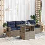 5tlg. Garten-Sofagarnitur mit Kissen Grau Poly Rattan