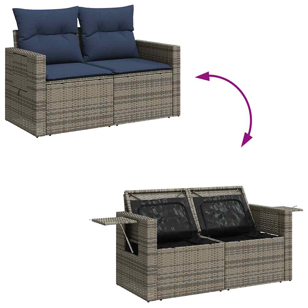 6-tlg. Garten-Sofagarnitur mit Kissen Grau Poly Rattan