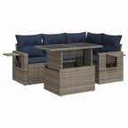 5tlg. Garten-Sofagarnitur mit Kissen Grau Poly Rattan Akazie