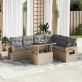 7-tlg. Garten-Sofagarnitur mit Kissen Beige Poly Rattan