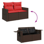 9-tlg. Garten-Sofagarnitur mit Kissen Braun Poly Rattan Akazie
