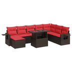 9-tlg. Garten-Sofagarnitur mit Kissen Braun Poly Rattan Akazie