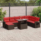 9-tlg. Garten-Sofagarnitur mit Kissen Braun Poly Rattan Akazie