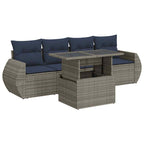 5-tlg. Garten-Sofagarnitur mit Kissen Grau Poly Rattan Akazie