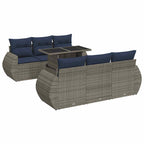 7-tlg. Garten-Sofagarnitur mit Kissen Grau Poly Rattan Akazie