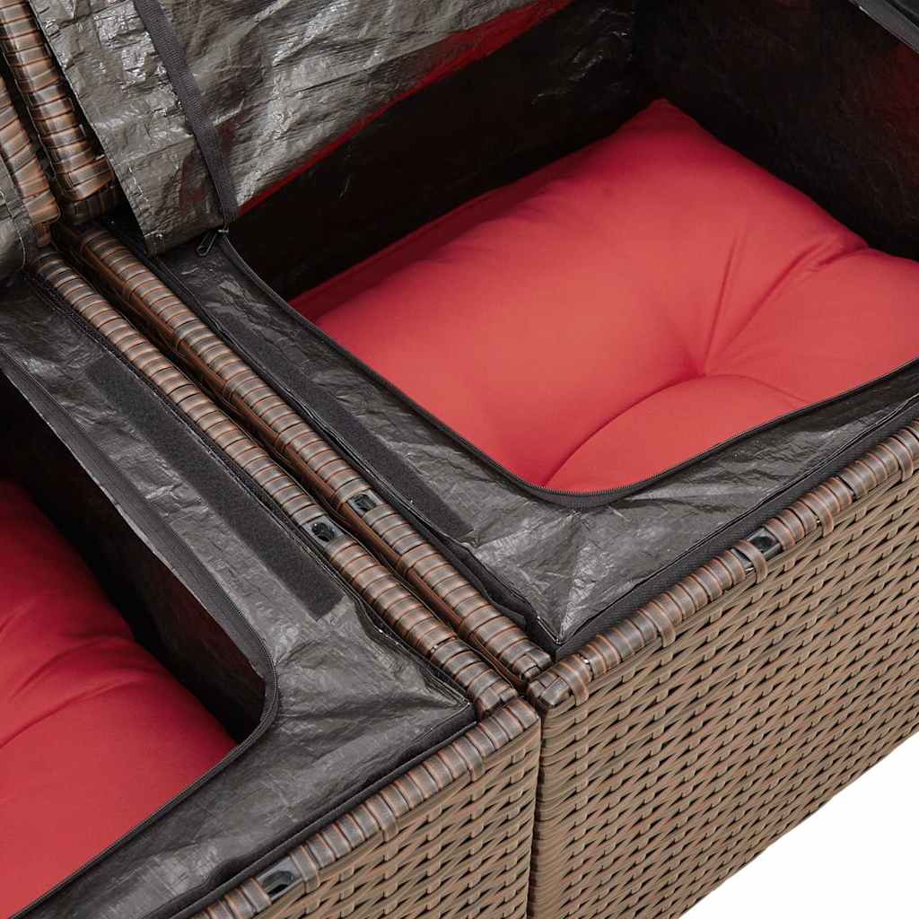 7-tlg. Garten-Sofagarnitur mit Kissen Braun Poly Rattan Akazie
