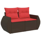 9-tlg. Garten-Sofagarnitur mit Kissen Braun Poly Rattan Akazie