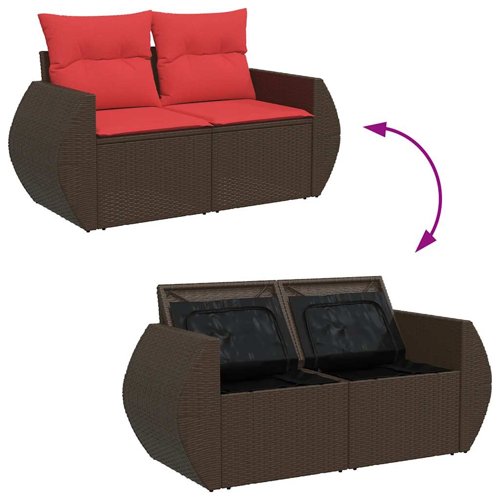 9-tlg. Garten-Sofagarnitur mit Kissen Braun Poly Rattan Akazie