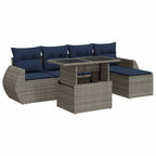 6-tlg. Garten-Sofagarnitur mit Kissen Grau Poly Rattan Akazie