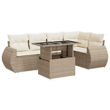 6-tlg. Garten-Sofagarnitur mit Kissen Beige Poly Rattan