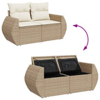 6-tlg. Garten-Sofagarnitur mit Kissen Beige Poly Rattan