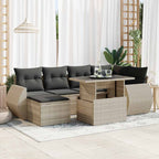 7-tlg. Garten-Sofagarnitur mit Kissen Hellgrau Poly Rattan