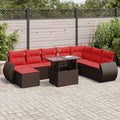 9-tlg. Garten-Sofagarnitur mit Kissen Braun Poly Rattan Akazie