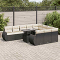 11-tlg. Garten-Sofagarnitur mit Kissen Schwarz Poly Rattan